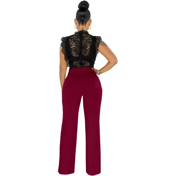 IyMoo Women Stretchy Wide Leg Pants Slacks Casual Back Zipper High Waisted Straight Dress Long Pants WorkWine Red