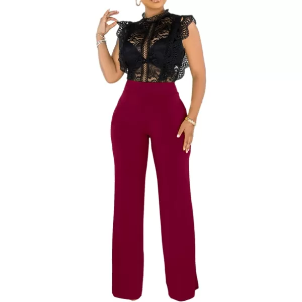 IyMoo Women Stretchy Wide Leg Pants Slacks Casual Back Zipper High Waisted Straight Dress Long Pants WorkWine Red