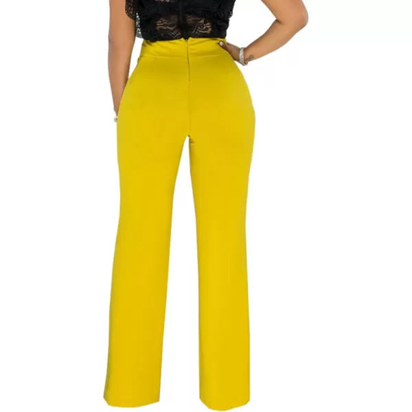 IyMoo Women Stretchy Wide Leg Pants Slacks Casual Back Zipper High Waisted Straight Dress Long Pants WorkYellow