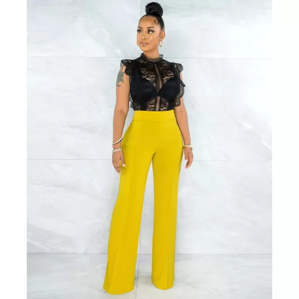 IyMoo Women Stretchy Wide Leg Pants Slacks Casual Back Zipper High Waisted Straight Dress Long Pants WorkYellow