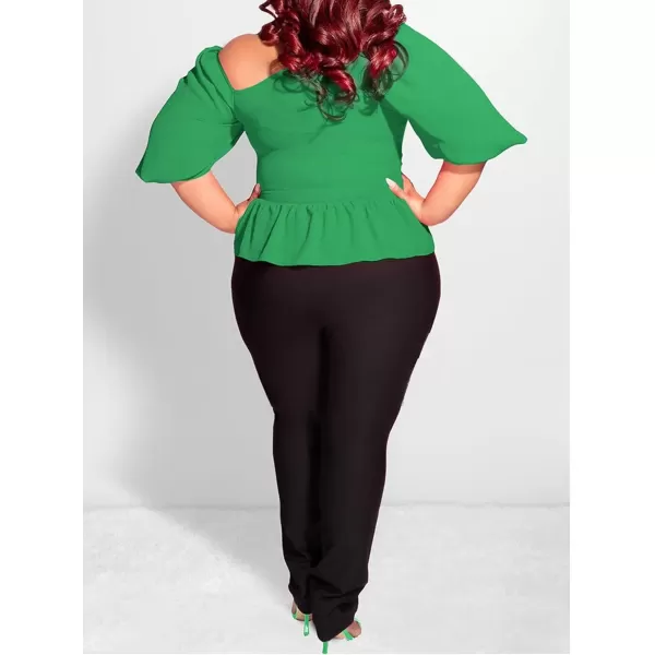 IyMoo Womens Asymmetrical Blouses Casual Peplum Summer Tops Dressy Chiffon Work Blouse with BeltGreen