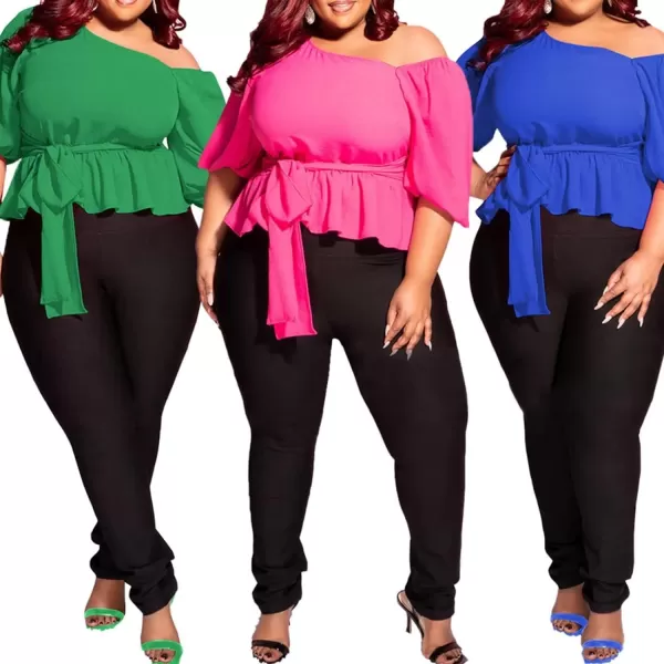 IyMoo Womens Asymmetrical Blouses Casual Peplum Summer Tops Dressy Chiffon Work Blouse with BeltRose Red