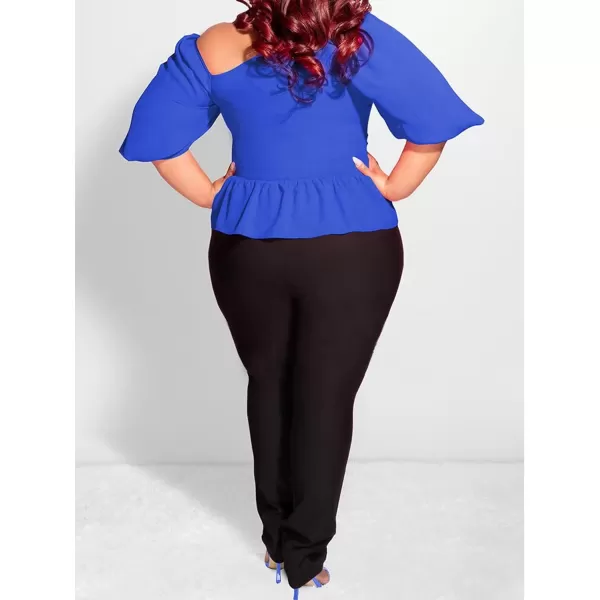 IyMoo Womens Asymmetrical Blouses Casual Peplum Summer Tops Dressy Chiffon Work Blouse with BeltRoyal Blue