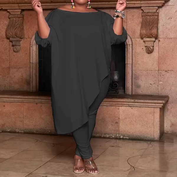 IyMoo Womens Causal Plus Size 2 Piece Outfits Jumpsuits Slant Shoulder Asymmetrica Tops Pant Set Sexy Club RomperBlack