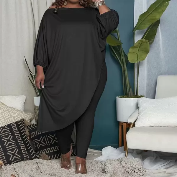 IyMoo Womens Causal Plus Size 2 Piece Outfits Jumpsuits Slant Shoulder Asymmetrica Tops Pant Set Sexy Club RomperBlack
