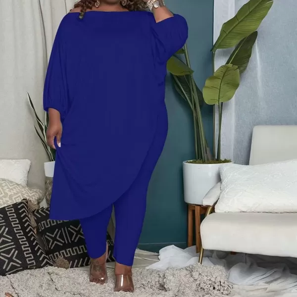 IyMoo Womens Causal Plus Size 2 Piece Outfits Jumpsuits Slant Shoulder Asymmetrica Tops Pant Set Sexy Club RomperBlue