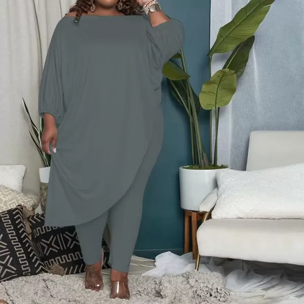 IyMoo Womens Causal Plus Size 2 Piece Outfits Jumpsuits Slant Shoulder Asymmetrica Tops Pant Set Sexy Club RomperGray