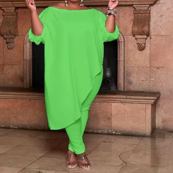 IyMoo Womens Causal Plus Size 2 Piece Outfits Jumpsuits Slant Shoulder Asymmetrica Tops Pant Set Sexy Club RomperGreen