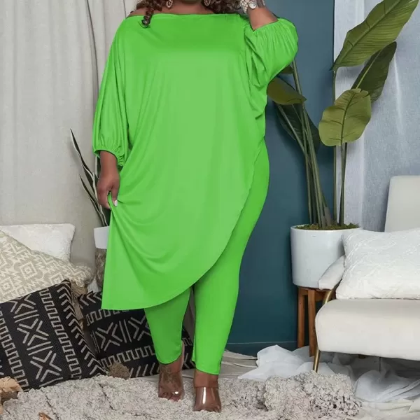 IyMoo Womens Causal Plus Size 2 Piece Outfits Jumpsuits Slant Shoulder Asymmetrica Tops Pant Set Sexy Club RomperGreen