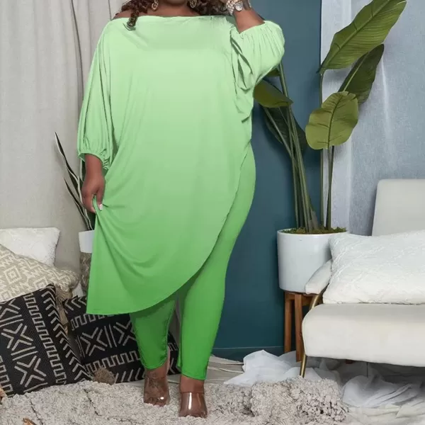 IyMoo Womens Causal Plus Size 2 Piece Outfits Jumpsuits Slant Shoulder Asymmetrica Tops Pant Set Sexy Club RomperOmbre Green