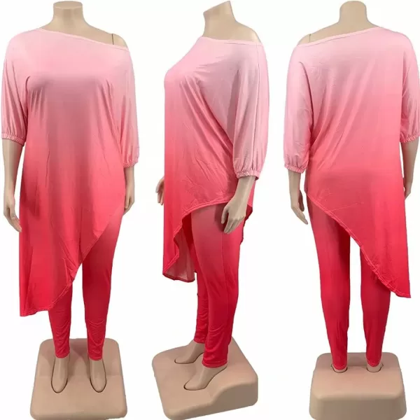 IyMoo Womens Causal Plus Size 2 Piece Outfits Jumpsuits Slant Shoulder Asymmetrica Tops Pant Set Sexy Club RomperOmbre Orange