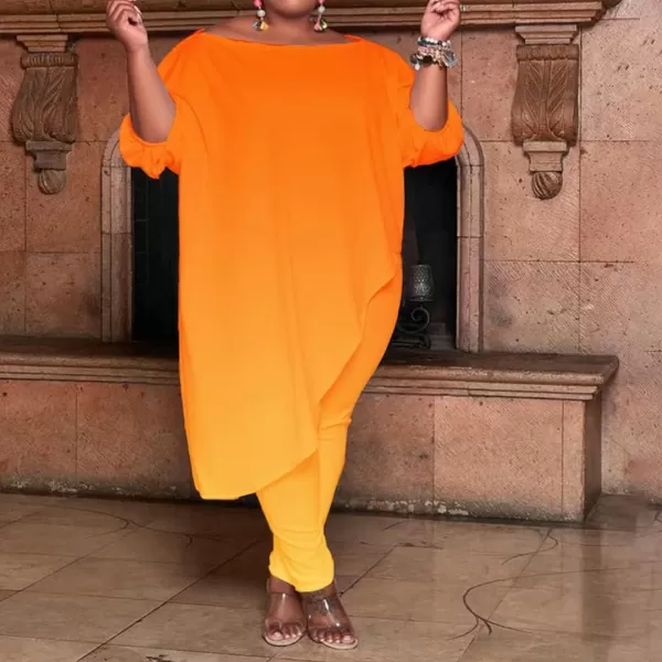 IyMoo Womens Causal Plus Size 2 Piece Outfits Jumpsuits Slant Shoulder Asymmetrica Tops Pant Set Sexy Club RomperOmbre Orange