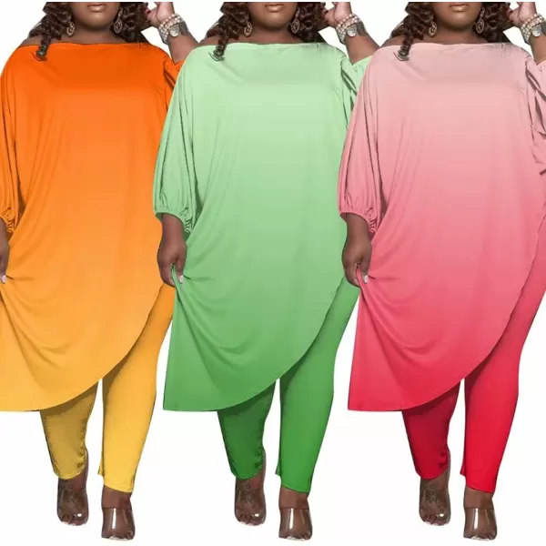 IyMoo Womens Causal Plus Size 2 Piece Outfits Jumpsuits Slant Shoulder Asymmetrica Tops Pant Set Sexy Club RomperOmbre Orange