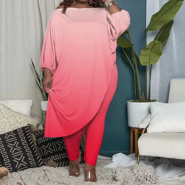IyMoo Womens Causal Plus Size 2 Piece Outfits Jumpsuits Slant Shoulder Asymmetrica Tops Pant Set Sexy Club RomperOmbre Pink
