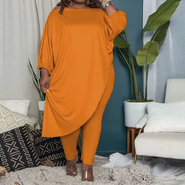 IyMoo Womens Causal Plus Size 2 Piece Outfits Jumpsuits Slant Shoulder Asymmetrica Tops Pant Set Sexy Club RomperOrange