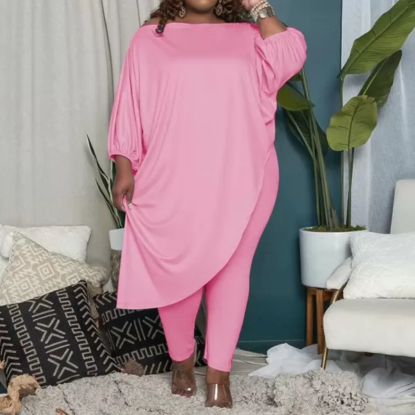 IyMoo Womens Causal Plus Size 2 Piece Outfits Jumpsuits Slant Shoulder Asymmetrica Tops Pant Set Sexy Club RomperPink