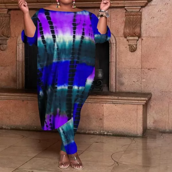 IyMoo Womens Causal Plus Size 2 Piece Outfits Jumpsuits Slant Shoulder Asymmetrica Tops Pant Set Sexy Club RomperTie Dye Purple