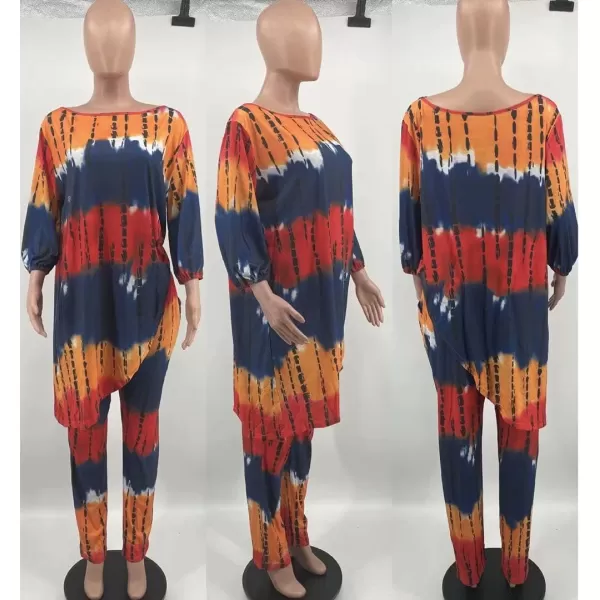 IyMoo Womens Causal Plus Size 2 Piece Outfits Jumpsuits Slant Shoulder Asymmetrica Tops Pant Set Sexy Club RomperTie Dye Yellow