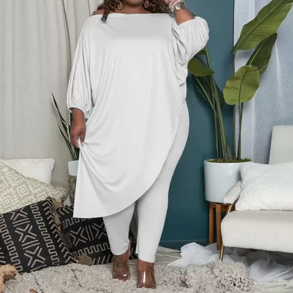 IyMoo Womens Causal Plus Size 2 Piece Outfits Jumpsuits Slant Shoulder Asymmetrica Tops Pant Set Sexy Club RomperWhite