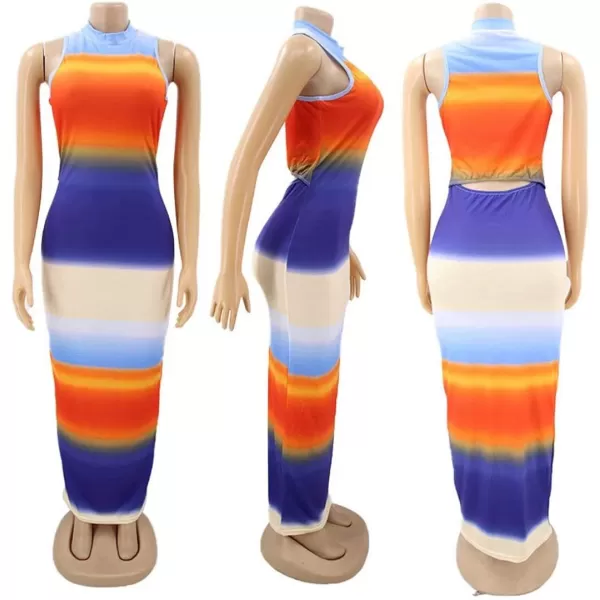 IyMoo Womens Neck Hollow Out Print Party Beach Evening Long Maxi Dress014 Orange