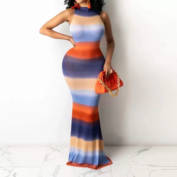 IyMoo Womens Neck Hollow Out Print Party Beach Evening Long Maxi Dress014 Orange