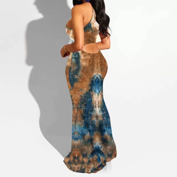 IyMoo Womens Neck Hollow Out Print Party Beach Evening Long Maxi Dress412 Coffee