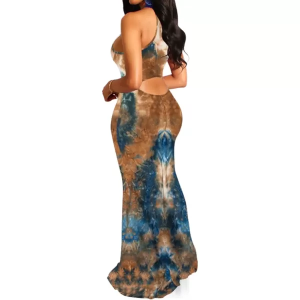 IyMoo Womens Neck Hollow Out Print Party Beach Evening Long Maxi Dress412 Coffee