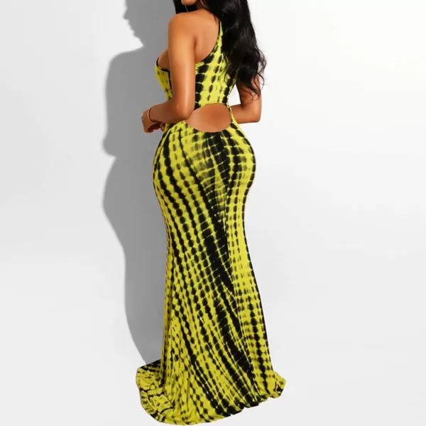 IyMoo Womens Neck Hollow Out Print Party Beach Evening Long Maxi DressBlackyellow