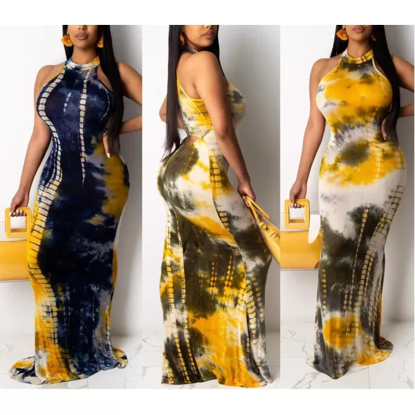 IyMoo Womens Neck Hollow Out Print Party Beach Evening Long Maxi DressDark Gray