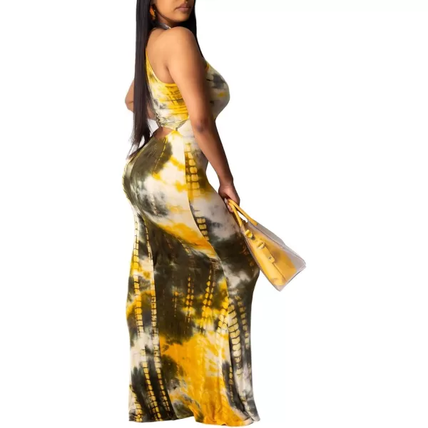 IyMoo Womens Neck Hollow Out Print Party Beach Evening Long Maxi DressDark Gray