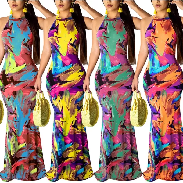 IyMoo Womens Neck Hollow Out Print Party Beach Evening Long Maxi DressGreen