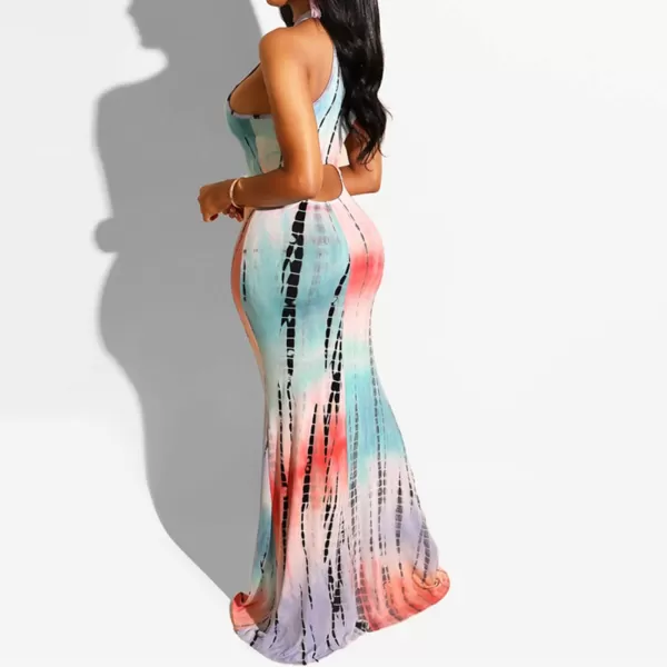 IyMoo Womens Neck Hollow Out Print Party Beach Evening Long Maxi DressLight Blue