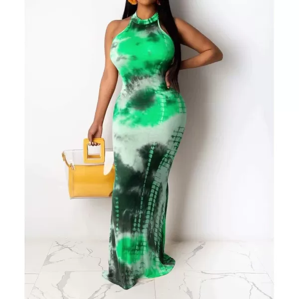 IyMoo Womens Neck Hollow Out Print Party Beach Evening Long Maxi DressLight Green