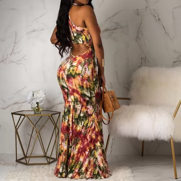 IyMoo Womens Neck Hollow Out Print Party Beach Evening Long Maxi DressOrange