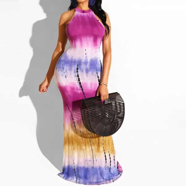 IyMoo Womens Neck Hollow Out Print Party Beach Evening Long Maxi DressRose Red