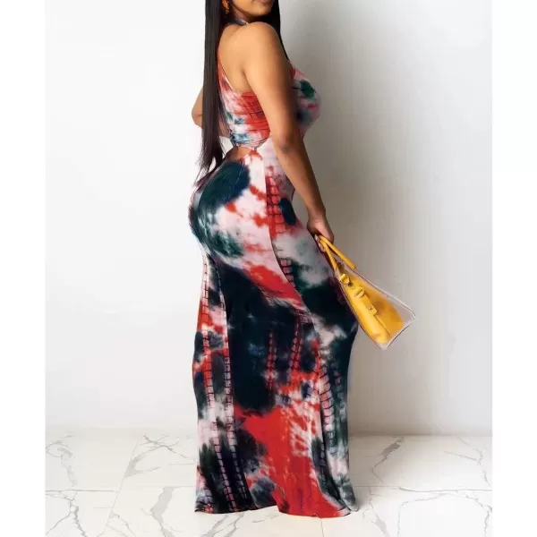 IyMoo Womens Neck Hollow Out Print Party Beach Evening Long Maxi DressWine Red