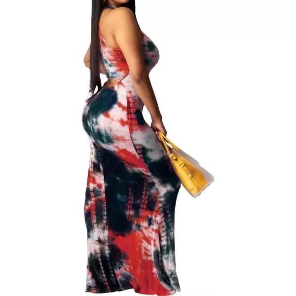 IyMoo Womens Neck Hollow Out Print Party Beach Evening Long Maxi DressWine Red