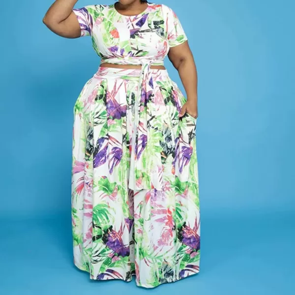 IyMoo Womens Plus Size 2 Piece Dress Outfits Short Sleeve Bandage Wrap Empire Crop Tops and Skirt Sets129 Leaf Green