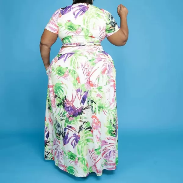 IyMoo Womens Plus Size 2 Piece Dress Outfits Short Sleeve Bandage Wrap Empire Crop Tops and Skirt Sets129 Leaf Green