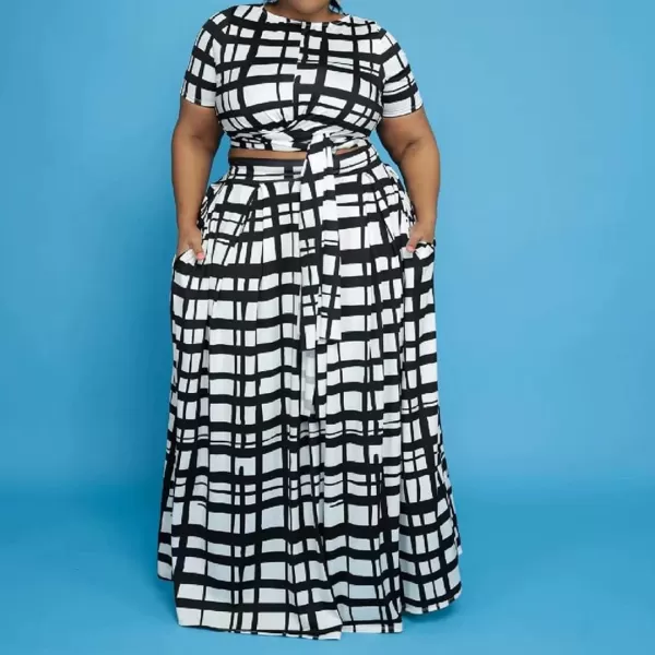 IyMoo Womens Plus Size 2 Piece Dress Outfits Short Sleeve Bandage Wrap Empire Crop Tops and Skirt Sets189 Black