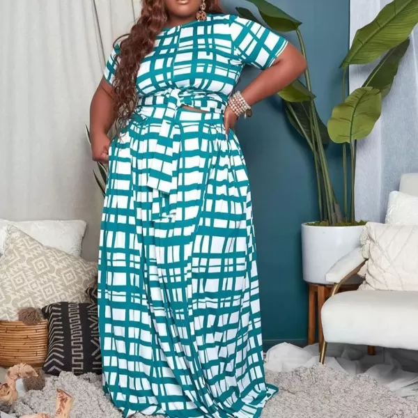 IyMoo Womens Plus Size 2 Piece Dress Outfits Short Sleeve Bandage Wrap Empire Crop Tops and Skirt Sets189 Blue