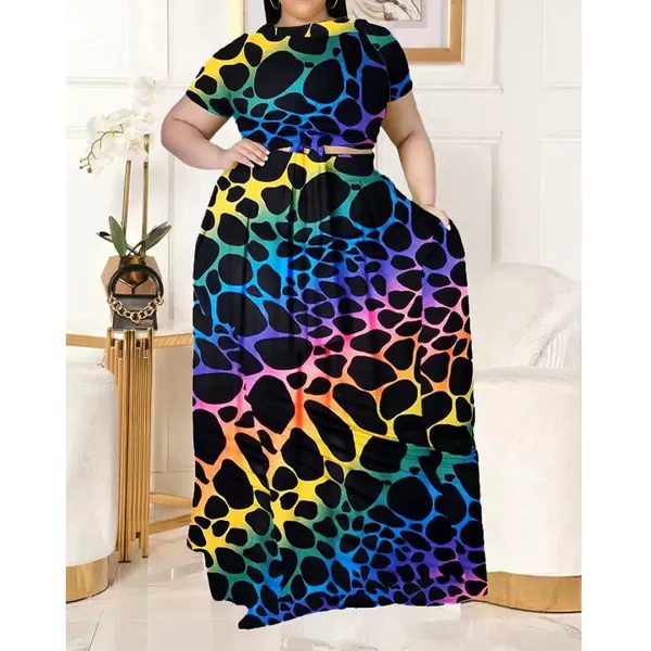 IyMoo Womens Plus Size 2 Piece Dress Outfits Short Sleeve Bandage Wrap Empire Crop Tops and Skirt Sets276 Leopard