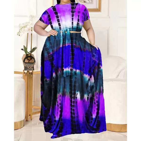 IyMoo Womens Plus Size 2 Piece Dress Outfits Short Sleeve Bandage Wrap Empire Crop Tops and Skirt Sets276 Purple