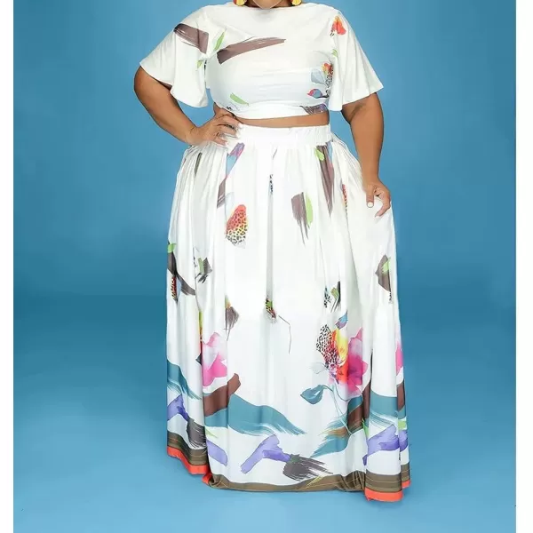 IyMoo Womens Plus Size 2 Piece Dress Outfits Short Sleeve Bandage Wrap Empire Crop Tops and Skirt Sets320 White