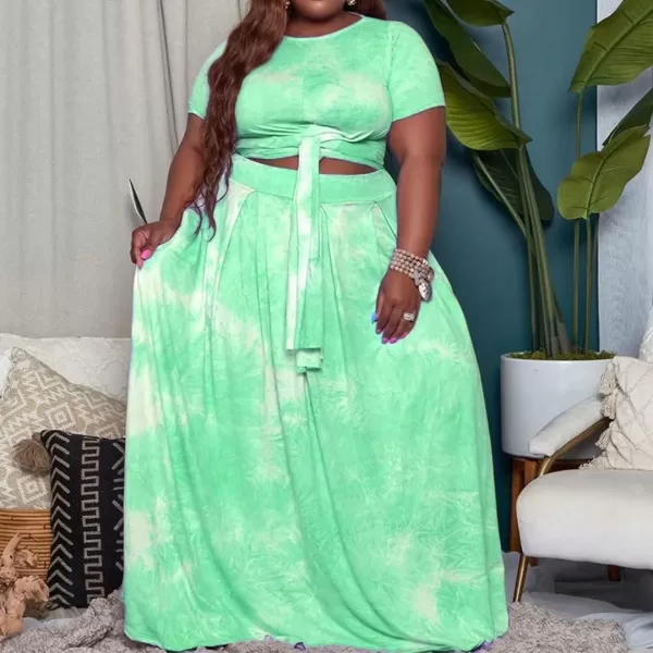 IyMoo Womens Plus Size 2 Piece Dress Outfits Short Sleeve Bandage Wrap Empire Crop Tops and Skirt Sets714 Green