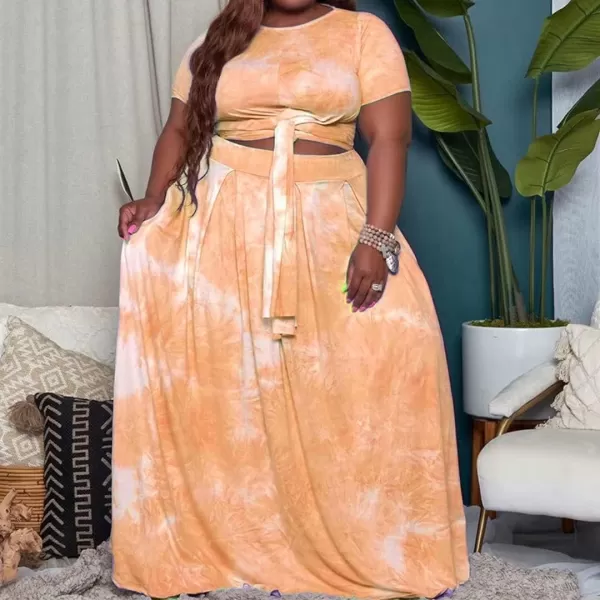 IyMoo Womens Plus Size 2 Piece Dress Outfits Short Sleeve Bandage Wrap Empire Crop Tops and Skirt Sets714 Yellow