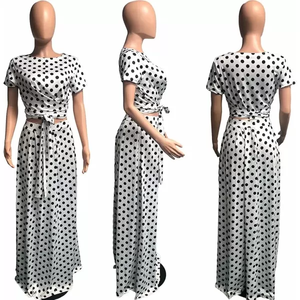 IyMoo Womens Plus Size 2 Piece Dress Outfits Short Sleeve Bandage Wrap Empire Crop Tops and Skirt SetsPolka Dot Green