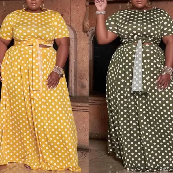 IyMoo Womens Plus Size 2 Piece Dress Outfits Short Sleeve Bandage Wrap Empire Crop Tops and Skirt SetsPolka Dot Yellow