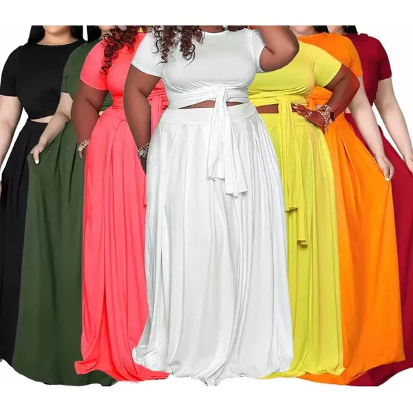 IyMoo Womens Plus Size 2 Piece Dress Outfits Short Sleeve Bandage Wrap Empire Crop Tops and Skirt SetsRed