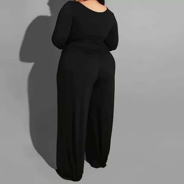 IyMoo Womens Plus Size 2 Piece Outfit Sexy Long Sleeve Scoop Neck Crop Top Wide Leg Pants Sets JumpsuitsArmy Green